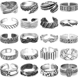 20 Pieces Vintage Rings Punk Rings Gothic Ring Silver Chunky Rings adjustable